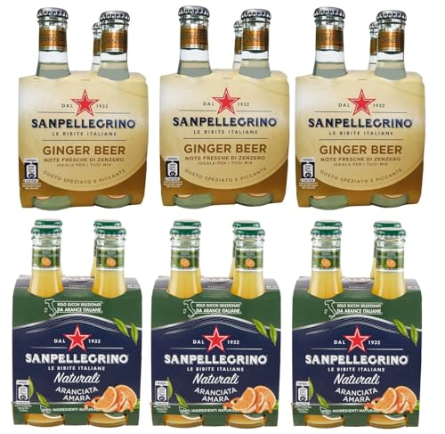 24er-Pack Testpaket San Pellegrino Ginger Beer Alkoholfreies Getränk mit Noten von Ingwer + Aranciata Amara mit Bittere Orange Alkoholfreies Getränk 20cl Einweg-Glasflasche von SanPellegrino