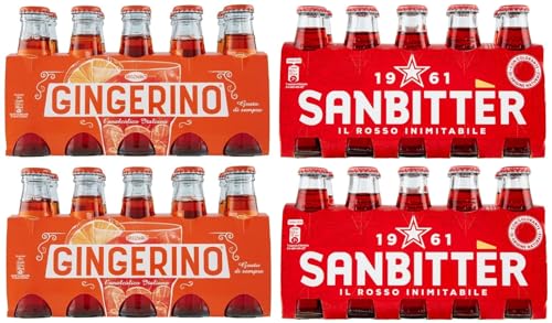 40er-Pack Testpaket San Bitter Rosso + Gingerino Recoaro Erfrischendes alkoholfreies Getränk,Italienischer Aperitif,Ginger 10cl Einweg-Glasflasche von SanPellegrino