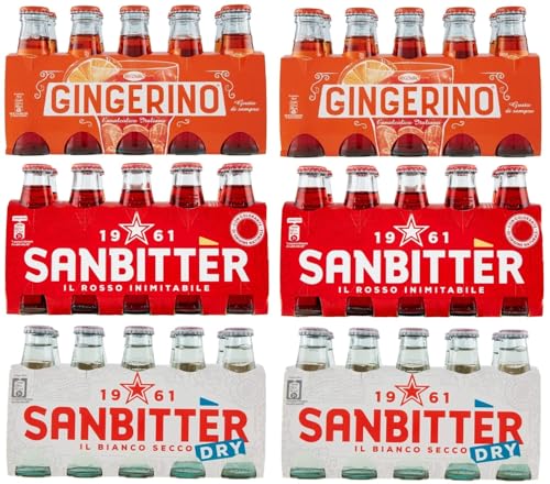 60er-Pack Testpaket San Bitter Dry Weiß + Gingerino Recoaro + San Bitter Rosso Erfrischendes alkoholfreies Getränk,Italienischer Aperitif,10cl Einweg-Glasflasche von SanPellegrino