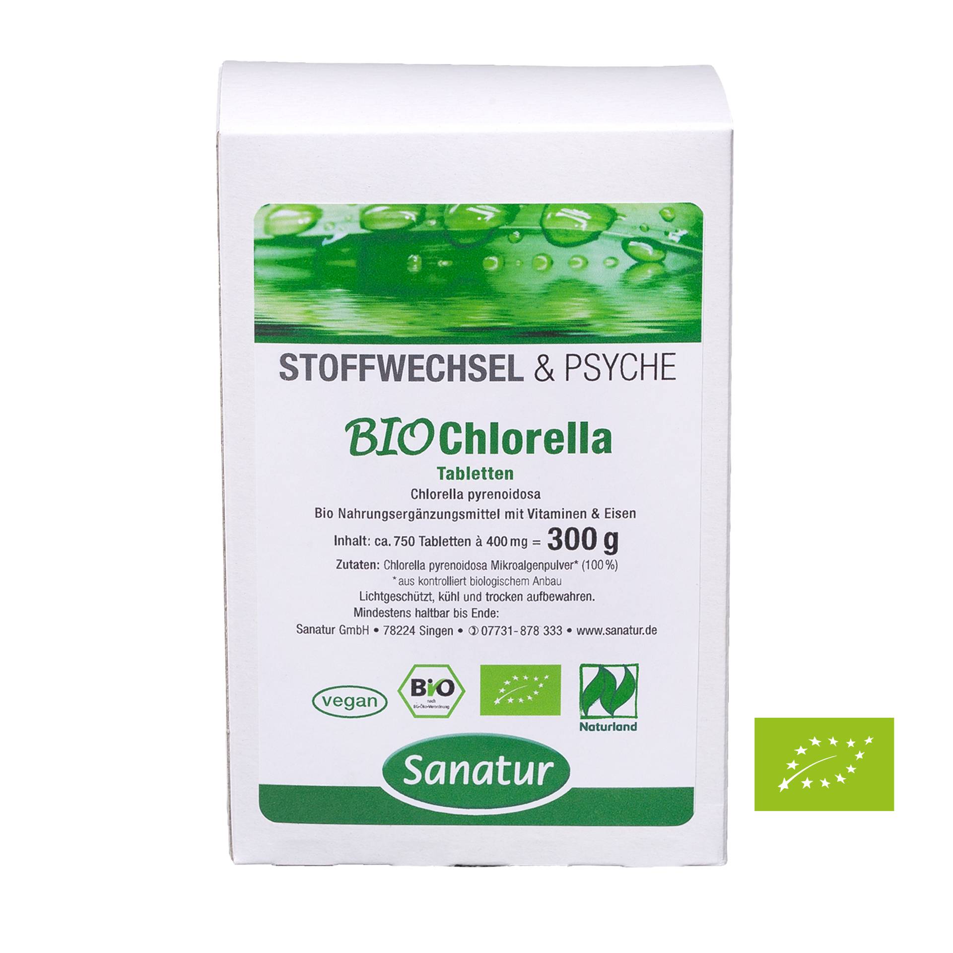 BIO Chlorella 750 Tabletten - Nachfüllpackung - Bio - 100% Chlorella ohne jegliche Zusatzstoffe  - Vegan - Sanatur von Sanatur