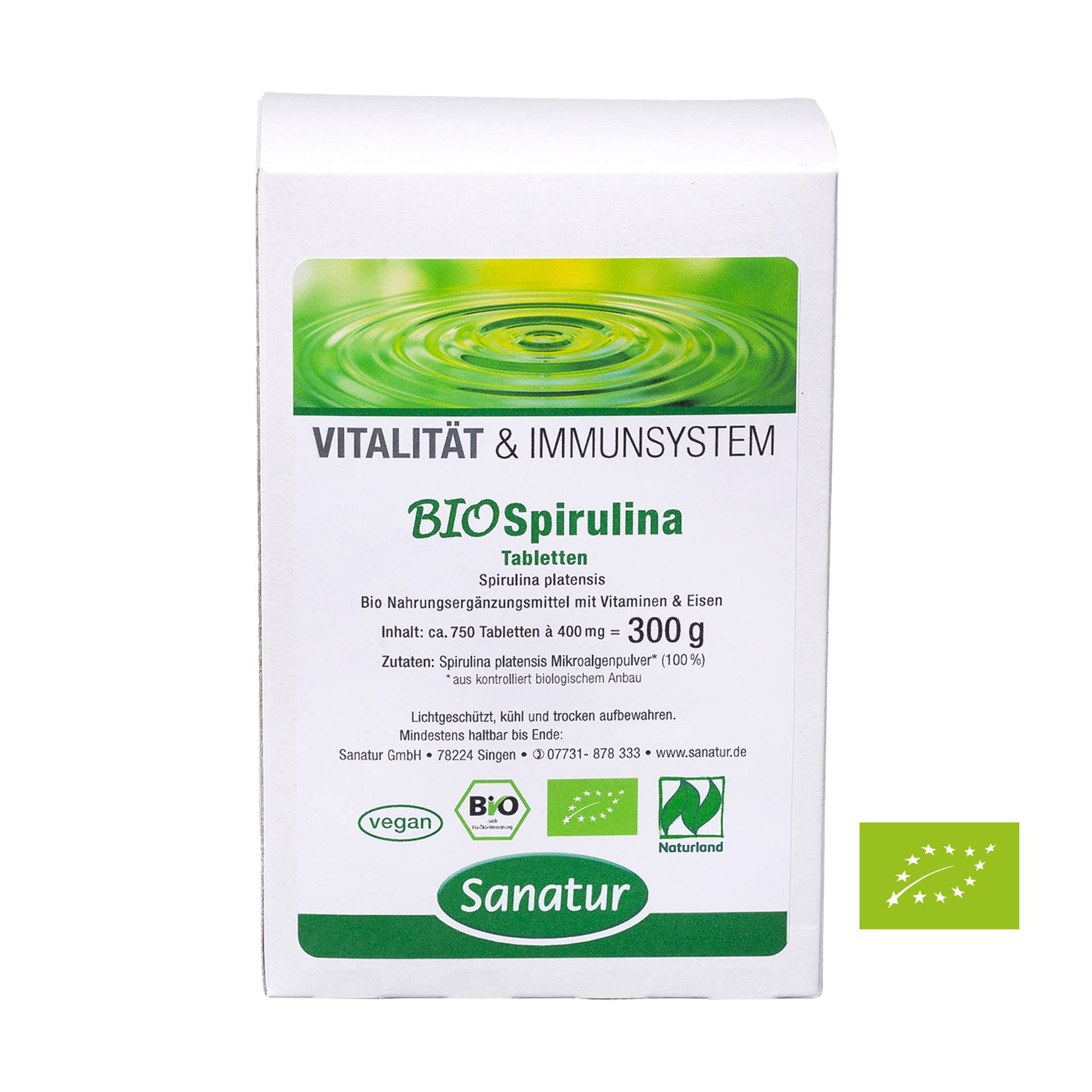 BIO Spirulina 750 Tabletten -Nachfüllpackung- Bio - 100% Spirulina ohne jegliche Zusatzstoffe - Vegan - Sanatur von Sanatur