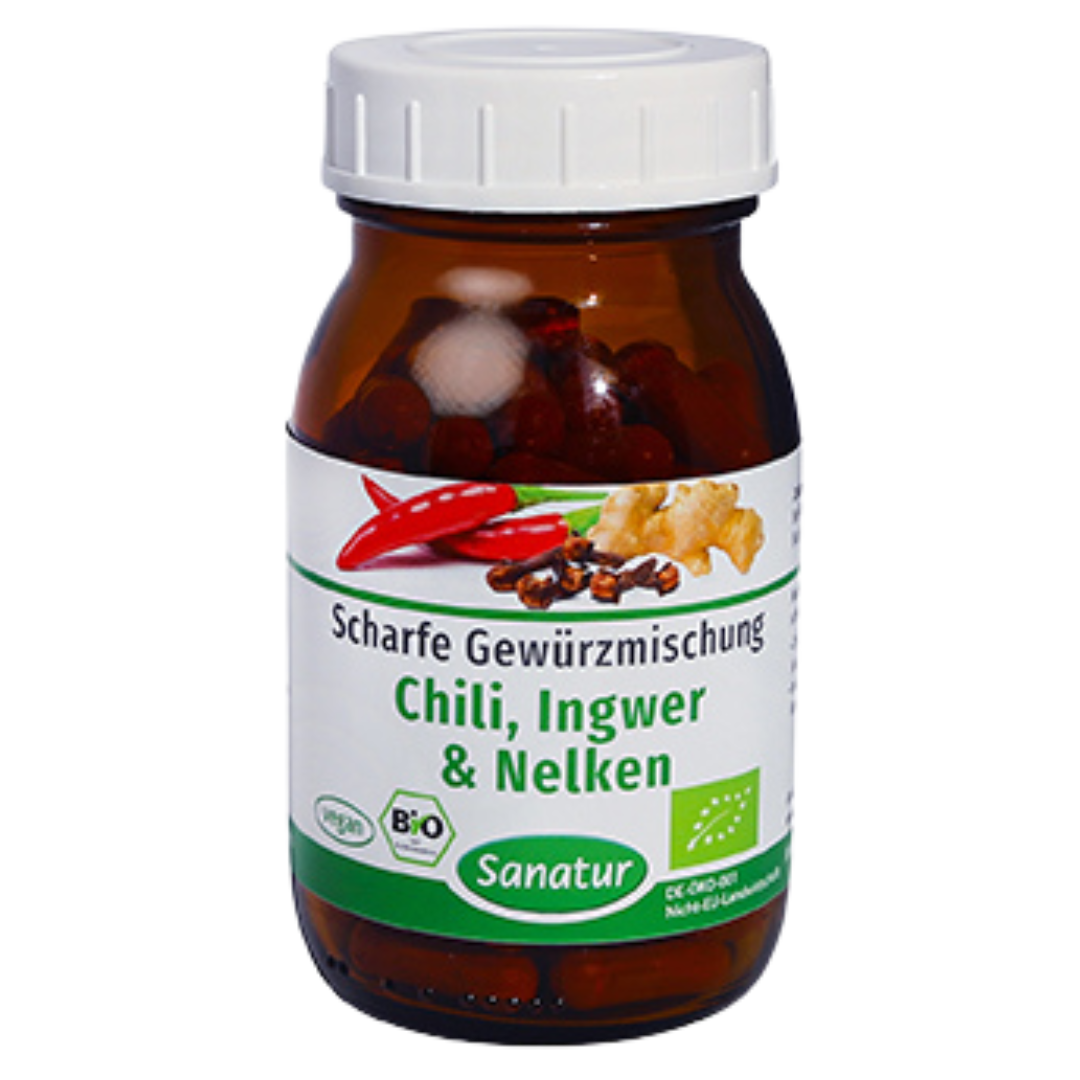 Chili, Ingwer & Nelken, 90 Kapseln Chili, Ingwer & Nelken, 90 Kapseln von Sanatur