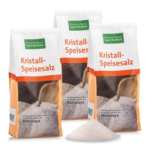 Sanct Bernhard Kristall-Speisesalz, unjodiert, 100 % naturrein aus der pakistanischen Salt Range, ca. 200 km südlich des Himalaya, Inhalt 3 x 1 kg von Kräuterhaus Sanct Bernhard