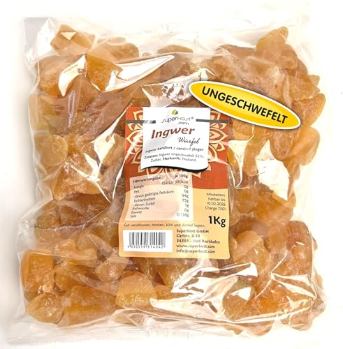 Sandos-Naturkost Ingwer Wurfel leicht kandiert, 1er Pack (1 x 1 kg) von Sandos-Naturkost