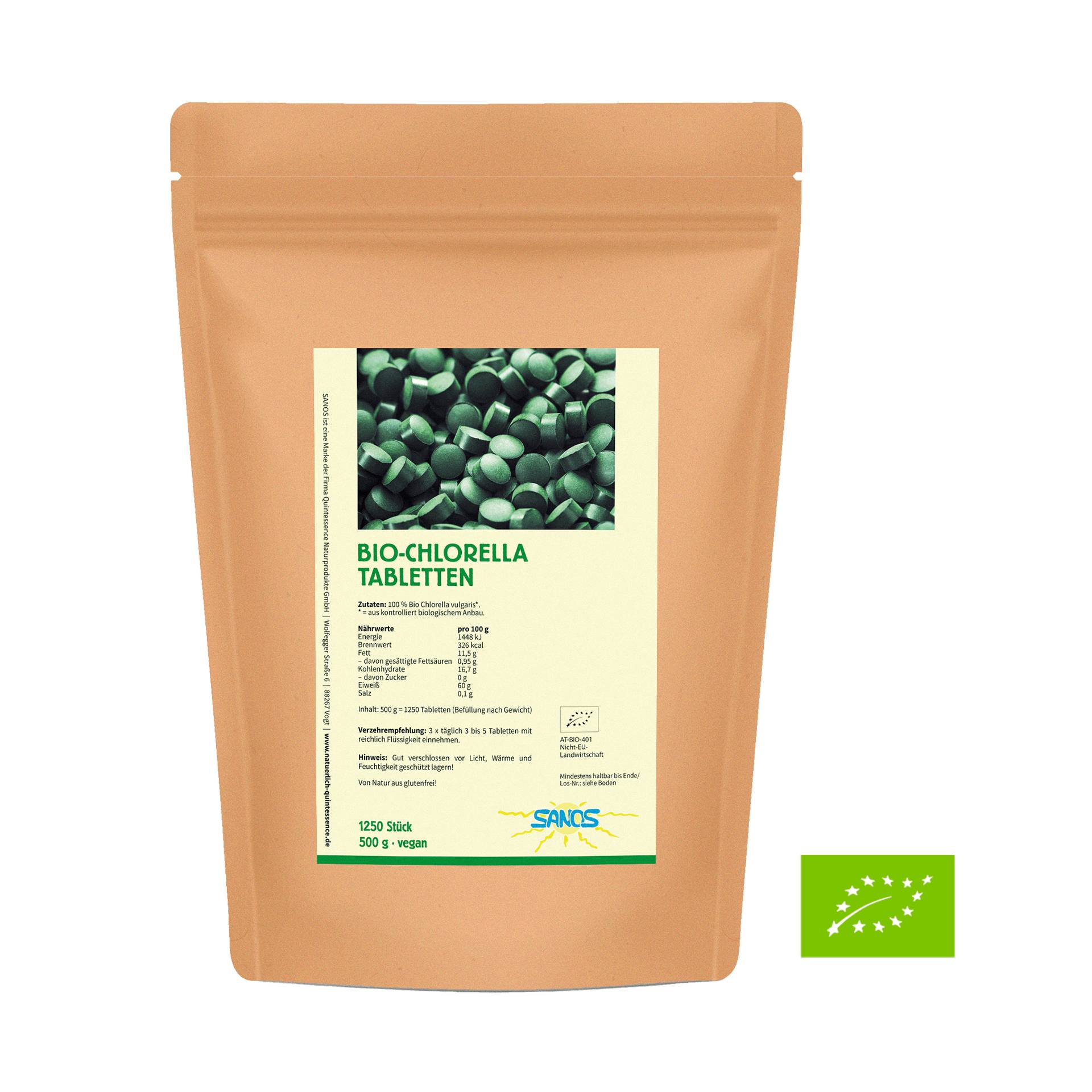 Bio-Chlorella Tabletten, 1250 Stück - 100 % reines Bio-Chlorella Pulver in Tablettenform - vegan- Sanos Bio-Chlorella Tabletten, 1250 Stück - 100 % reines Bio-Chlorella Pulver in Tablettenform - vegan- Sanos von Sanos