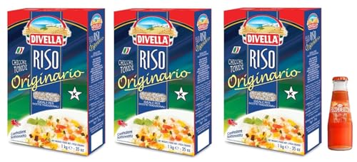 3 x Divella Reis Originario, Reis in runden Bohnen, italienischer Reis, ideal für traditionelle Rezepte, Vakuumverpackung 1 kg + 1 x Recoaro Aperitivo Italiano Ingwer 10 cl gratis von Sanpellegrino