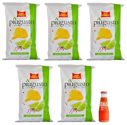 5er-Pack San Carlo Più Gusto Lime e Pepe Rosa Patatine,Limette und Rosa Pfeffer,Kartoffelchips Chips,150g Beutel + 1x Kostenlos Gingerino Recoaro Aperitivo Italiano 10cl von Sanpellegrino