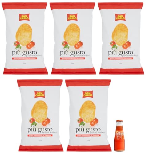 5er-Pack San Carlo Più Gusto Pomodorini di Stagione Patatine,Tomatengeschmack Kartoffelchips Chips,150g Beutel + 1x Kostenlos Gingerino Recoaro Aperitivo Italiano 10cl von Sanpellegrino