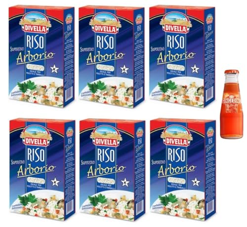 6 Divella Reis Arborio, superfeiner Reis in Bohnen, ideal für Risotto und Timballallen, Vakuumverpackung 1 kg + 1 x Recoaro Aperitivo Italiano Ingwer 10 cl gratis von Sanpellegrino