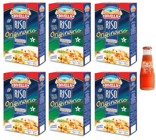6 x Divella Reis Originario, Reis aus runden Bohnen, italienischer Reis, ideal für traditionelle Rezepte, Vakuumverpackung 1 kg + 1 x Recoaro Aperitivo Italiano Ingwer 10 cl gratis von Sanpellegrino