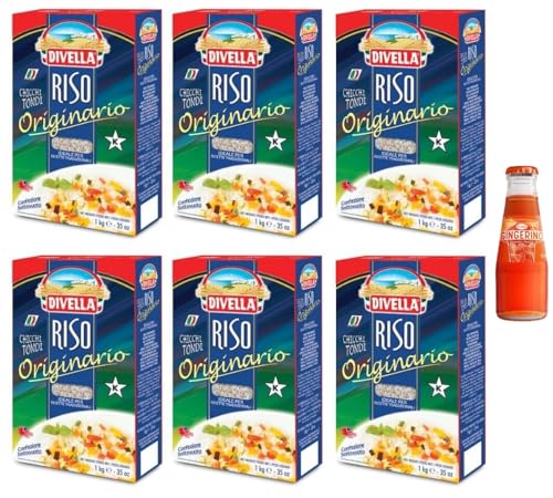 6 x Divella Reis Originario, Reis aus runden Bohnen, italienischer Reis, ideal für traditionelle Rezepte, Vakuumverpackung 1 kg + 1 x Recoaro Aperitivo Italiano Ingwer 10 cl gratis von Sanpellegrino