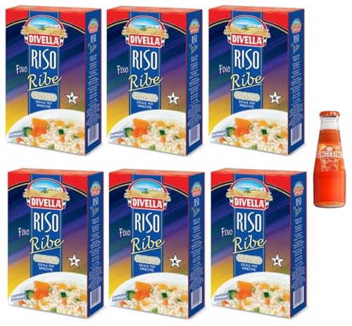 6 x Divella Reis Ribe, Reis bis in Bohnen, ideal für Suppen und Suppen, Vakuumverpackung 1 kg + 1 x Recoaro Aperitivo Italiano Ingwer 10 cl gratis von Sanpellegrino