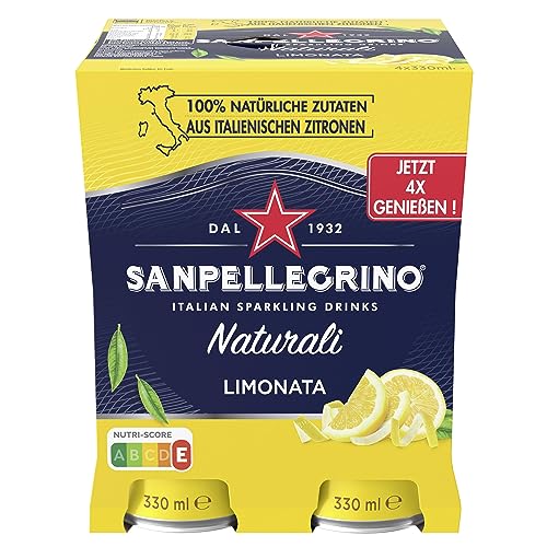 Sanpellegrino San Pellegrino Naturali Limonata Zitronen-Limonade mit 16% Zitronensaft (aus Konzentrat) 4er Pack (4 x 330ml) Einweg-Dosen von Sanpellegrino