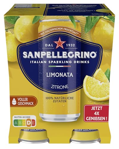 San Pellegrino Naturali Limonata Zitronen-Limonade mit 16% Zitronensaft (aus Konzentrat) 4er Pack (4 x 330ml) Einweg-Dosen von Sanpellegrino