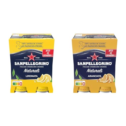San Pellegrino Naturali Limonata Zitronen-Limonade mit 16% Zitronensaft 4er Pack (4 x 330ml) Einweg-Dosen + Aranciata Orangen-Limonade mit 16% Orangensaft 4er Pack (4 x 330ml) Einweg-Dosen von Sanpellegrino
