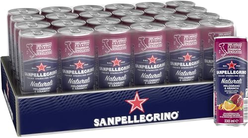 Sanpellegrino Sanpellegrino San Pellegrino Naturali Melograno & Arancia Orangen-Granatapfel-Limonade mit 10% Orangensaft und 5% Granatapfelsaft (aus Konzentrat) 24er Pack (24 x 330ml) Einweg-Dosen von Sanpellegrino