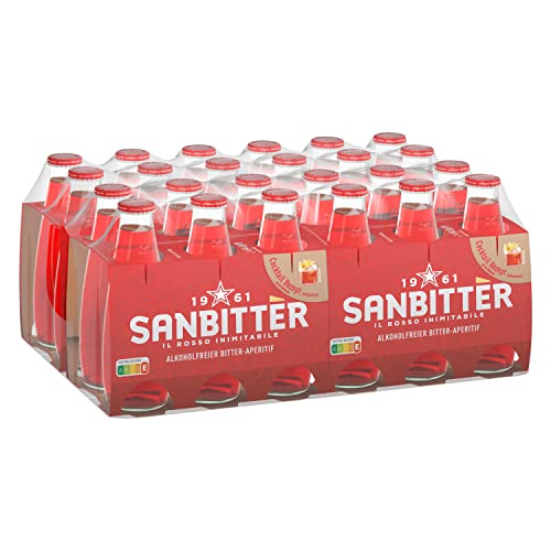 San Pellegrino Sanbittèr Alkoholfreier Aperitif aus Italien Bittersüß-herbes Aroma Aus Zitrusfrüchten und feinen Alpenkräutern Für Mixgetränke und Cocktails geeignet 24er Pack (24 x 98ml) von San Pellegrino