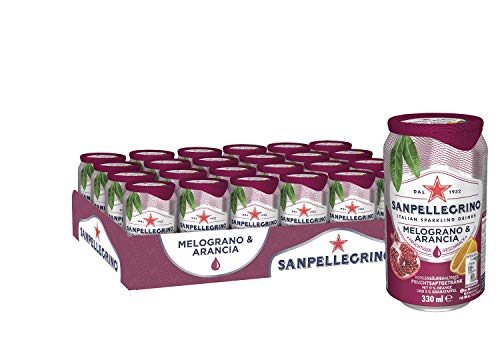 Sanpellegrino | Limonade mit Orange und Granatapfel | Melograno & Arancia | Hoher Fruchtanteil 16% aus Orangen und Granatapfel | Prickelnd süße Geschmacksnote | 24er Pack (24 x 0,33l) Einweg Dosen von Sanpellegrino