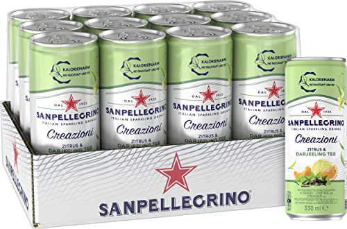 San Pellegrino Creazioni Citrus & Darjeeling Tee Kalorienarme Limonade 36 Kalorien pro Dose 12er Pack (12 x 330ml) Einweg-Dosen von San Pellegrino