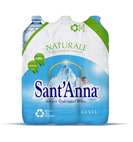 Acqua Sant'Anna, Natürliche Wasserflaschen 1,5 Liter, natürliches Mineralwasser in Plastikflaschen 100% recycelbar, 6 Flaschen à 1,5 l von Sant'Anna