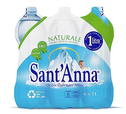 Sant'Anna-Wasser, natürlich, 1,0 l, natürliches Mineralwasser Oligomineral, minimal mineralisiert, 100 % recycelbarer Kunststoff, 6 Flaschen von Sant'Anna