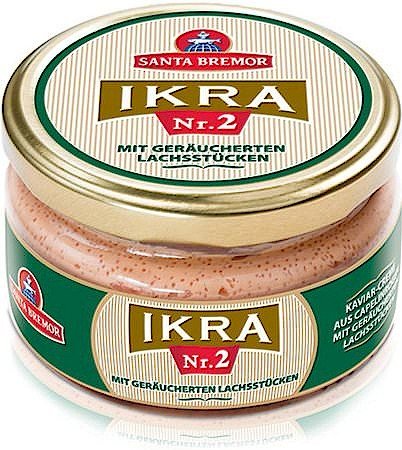 Santa Bremor Ikra Nr. 2 - Kaviar-Creme aus Capelinrogen mit geräucherten Lachsstücken - Икра мойвы Нр.2 с копч.лососем (180g) von Santa Bremor