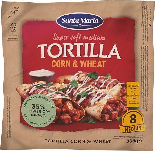 Santa Maria Tortilla Corn & Wheat Medium | 12 x 336g | Authentischer Mais-Geschmack | Ideal für Kindergeburtstage, Mittagessen oder Picknicks von Santa Maria