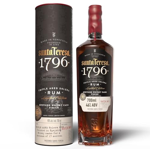 Santa Teresa 1796 Speyside Whisky Cask Finish Solera Rum, 46 Vol.-%, 70 cl / 700 ml, limitierte Edition, dunkler Rum, Super Premium Triple Aged Dark Rum, mindestens 13 Monate im Whiskyfass veredelt Santa Teresa 1796 Speyside Whisky Cask Finish Solera Rum, 46 Vol.-%, 70 cl / 700 ml, limitierte Edition, dunkler Rum, Super Premium Triple Aged Dark Rum, mindestens 13 Monate im Whiskyfass veredelt von Santa Teresa