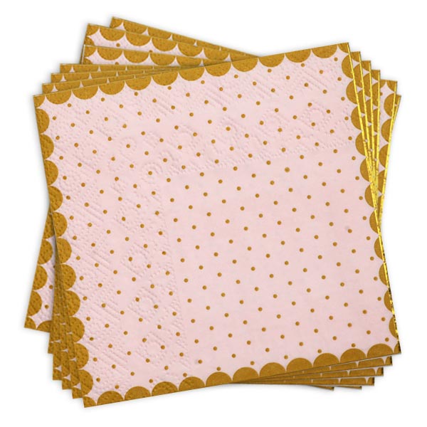 Papierservietten in rosa mit Goldrand, 20er Pack, 25cm x 25cm von Santex
