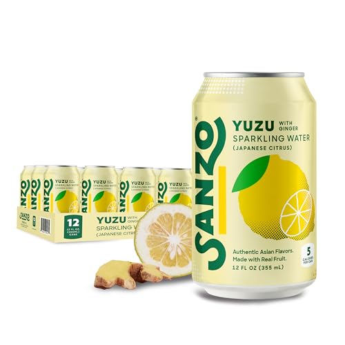 Sanzo Geschmacksneutrales Sprudelwasser – Yuzu (Lemon) – hergestellt mit echten Obst- und zuckerfrei – gentechnikfrei, glutenfrei und vegan – 30 ml Dosen – perfekt mit Ingwer für einen ausgewogenen Punsch paaren. von Sanzo