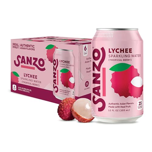 Sanzo Aromatisiertes Sprudelwasser – tropischer Beeren-Seltzer (Lychee) – kalorienarmes zuckerarmes Soda – Craft Asian Drinks – veganes glutenfreies kohlensäurehaltiges Wasser – Sprudelnde, gesunde von Sanzo