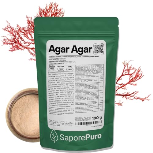 SaporePuro AGAR AGAR Pulver 100 GR – Natürliches Geliermittel GLUTENFREI – Ideal für Molekularküche, Verdickungsmittel für Desserts, Marmeladen, Puddings und Eiscreme SaporePuro AGAR AGAR Pulver 100 GR – Natürliches Geliermittel GLUTENFREI – Ideal für Molekularküche, Verdickungsmittel für Desserts, Marmeladen, Puddings und Eiscreme von SaporePuro