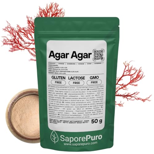 SaporePuro AGAR AGAR Pulver 50 GR – Natürliches Geliermittel GLUTENFREI – Ideal für Molekularküche, Verdickungsmittel für Desserts, Marmeladen, Puddings und Eiscreme SaporePuro AGAR AGAR Pulver 50 GR – Natürliches Geliermittel GLUTENFREI – Ideal für Molekularküche, Verdickungsmittel für Desserts, Marmeladen, Puddings und Eiscreme von SaporePuro