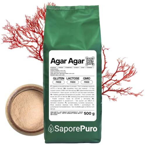 SaporePuro AGAR AGAR Pulver 500 GR – Natürliches Geliermittel GLUTENFREI – Ideal für Molekularküche, Verdickungsmittel für Desserts, Marmeladen, Puddings und Eiscreme von SaporePuro