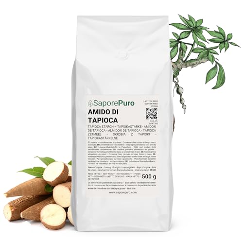 Saporepuro Tapiokastärke 500 gr – Glutenfreies, natürliches Verdickungsmittel für Backen, Desserts und asiatische Küche, ideal für Veganer und gesundheitsbewusste Ernährung Saporepuro Tapiokastärke 500 gr – Glutenfreies, natürliches Verdickungsmittel für Backen, Desserts und asiatische Küche, ideal für Veganer und gesundheitsbewusste Ernährung von SaporePuro