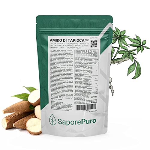 Saporepuro Tapiokastärke 200 gr – Glutenfreies, natürliches Verdickungsmittel für Backen, Desserts und asiatische Küche, ideal für Veganer und gesundheitsbewusste Ernährung Saporepuro Tapiokastärke 200 gr – Glutenfreies, natürliches Verdickungsmittel für Backen, Desserts und asiatische Küche, ideal für Veganer und gesundheitsbewusste Ernährung von SaporePuro