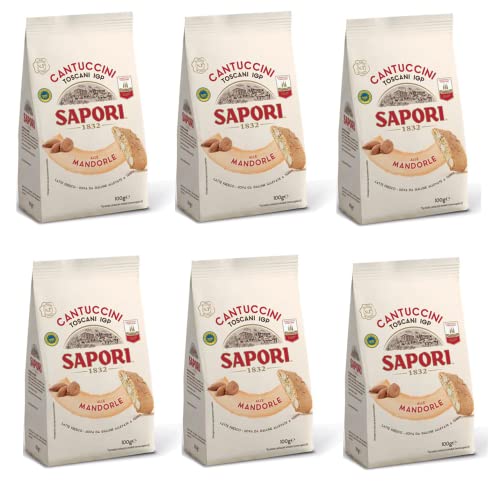 6x Sapori Cantuccini Toscani IGP Alle Mandorle Mandelkekse Kekse Biscuits Italienische Tradition Italienische Spezialitäten Beutel mit 100g von Sapori