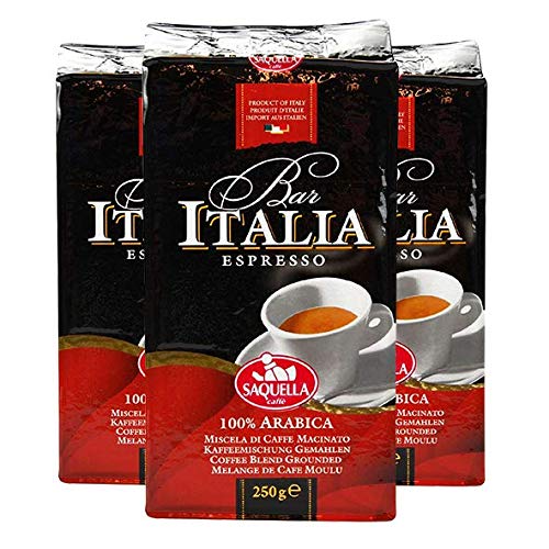 SAQUELLA Espresso Bar Italia 100% Arabica, 250g gemahlen, 3er Pack von SAQUELLA