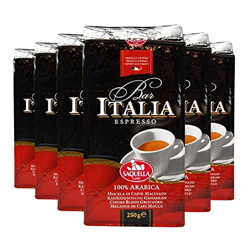 SAQUELLA Espresso Bar Italia 100% Arabica, 250g gemahlen, 6er Pack von SAQUELLA
