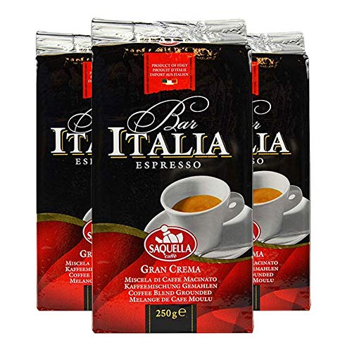 SAQUELLA Espresso Bar Italia Gran Crema, 250g gemahlen, 3er Pack von SAQUELLA