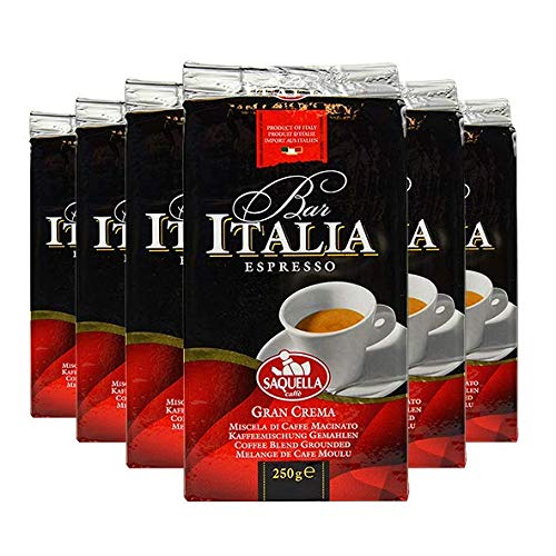 SAQUELLA Espresso Bar Italia Gran Crema, 250g gemahlen, 6er Pack von SAQUELLA
