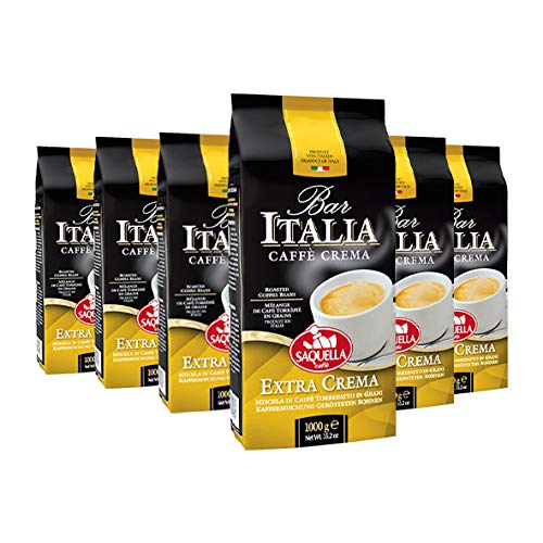 Saquella Caffe Saquella Espresso Bar Italia Extra Crema Bohnen, 6er Pack (6 x 1 kg) von Saquella