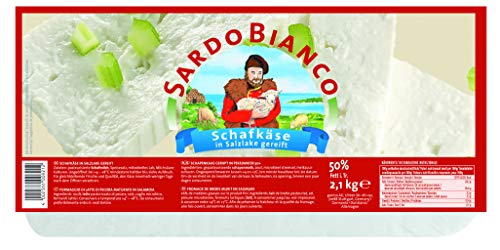 Sardo Bianco Schafkäse - 1x 2.1kg - Schafskäse in Salzlake gereift Sardischer Schafkäse Käse aus Sardinien Italien Schaf Käse in Vakuum 50% Fett i.Tr. aus 100% Schafmilch mikrobielles Lab vegetarisch von Sardo