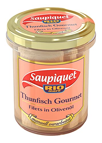 Saupiquet Rio Mare Gourmet Thunfisch-Filets in Olivenöl, Hochwertiges Olivenöl, Ganze Filets im Glas, von Hand verarbeitet, das Beste vom Thunfisch, Premium-Filets für besondere Anlässe, 180g von Saupiquet Rio Mare