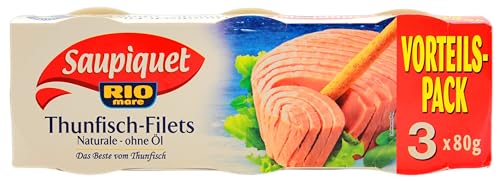 Saupiquet Rio mare Thunfisch-Filets Naturale - ohne Öl 3 x 56g, 16er Pack (16 x 168g) von Saupiquet