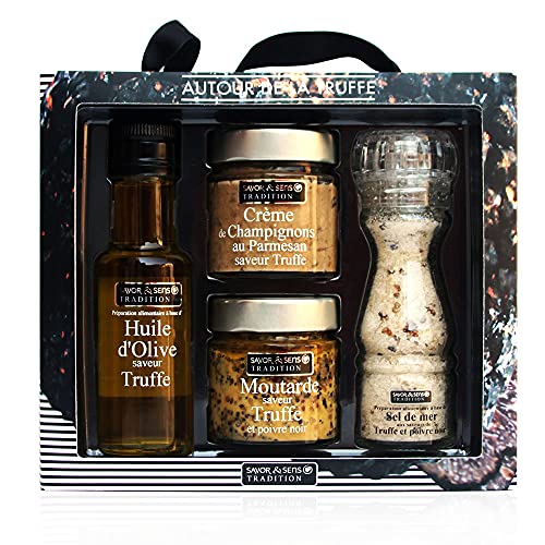 Savor & Sens "Rund um Trüffel" Trüffel Geschenkbox Set, Olivenöl 100ml, Pilzcreme 100g, Senf und schwarzem Pfeffer, 100g Savor & Sens "Rund um Trüffel" Trüffel Geschenkbox Set, Olivenöl 100ml, Pilzcreme 100g, Senf und schwarzem Pfeffer, 100g von Savor & Sens