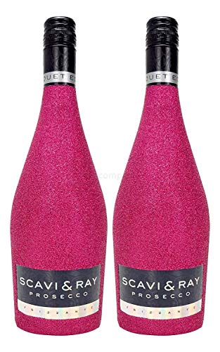Scavi & Ray Prosecco Frizzante 0,75l (10,5% Vol) - Bling Bling Glitzer Glitzerflasche Flaschenveredelung für besondere Anlässe - Hot Pink Aktion - 2 Stück (2x 0,75l = 1,5l) -[Enthält Sulfite] von Scavi & Ray-Scavi & Ray