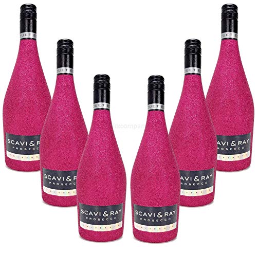 Scavi & Ray Prosecco Frizzante 0,75l (10,5% Vol) - Bling Bling Glitzer Glitzerflasche Flaschenveredelung für besondere Anlässe - Hot Pink Aktion - 6 Stück (6x 0,75l = 4,5l) -[Enthält Sulfite] von Scavi & Ray-Scavi & Ray