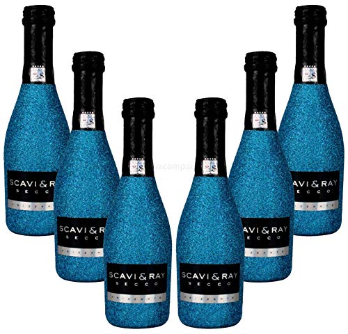 Scavi & Ray Secco Frizzante Piccolo 0,2l (10,5% Vol) Bling Bling Glitzerflasche in blau Aktion - 6 Stück (6x 0,2l = 1,2L) -[Enthält Sulfite] von Scavi & Ray