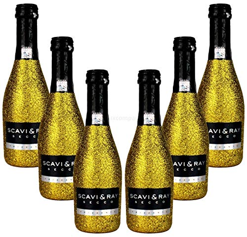 Scavi & Ray Secco Frizzante Piccolo 0,2l (10,5% Vol) Bling Bling Glitzerflasche in gold Aktion - 6 Stück (6x 0,2l = 1,2L) -[Enthält Sulfite] von Scavi & Ray